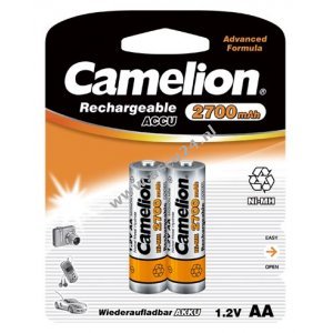 Camelion AA HR6 2700mAh NiMH oplaadbare batterij, blisterverpakking van 2