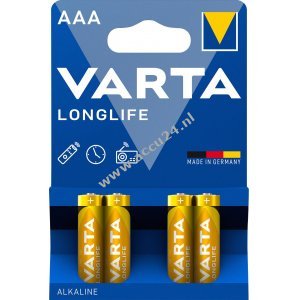 Varta Batterijen AAA LR03 Alkaline Micro Longlife 1,5V Blisterverpakking van 4