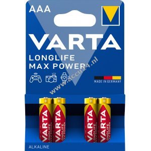 Varta Batterijen AAA LR03 Alkaline Micro Longlife Max Power 1,5V Blisterverpakking van 4