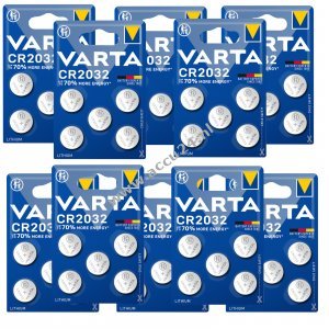 50x VARTA CR2032 DL2032 ECR2032 Lithium knoopcellen - 10x blisterverpakking van 5 voor horloges, autosleutels & meer