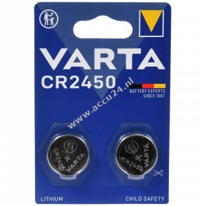 Varta lithium knoopcel CR2450 DL2450 3V blisterverpakking van 2