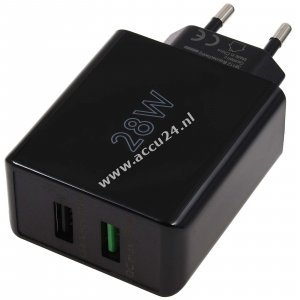 goobay 28W dual snellader USB-A QC 3.0 zwart