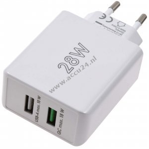 goobay 28W USB-A QC dual snellader - 2 poorten, Quick Charge 3.0, compact wit