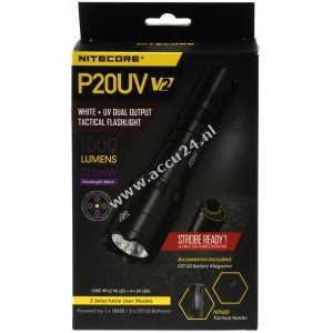 Nitecore P20UV V2 tactische zaklamp - max. 1000 lumen - wit licht & UV-licht