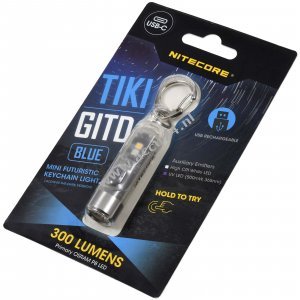 Sleutelhanger zaklamp Nitecore TIKI GITD - Glow in the Dark, blauw, met USB-C