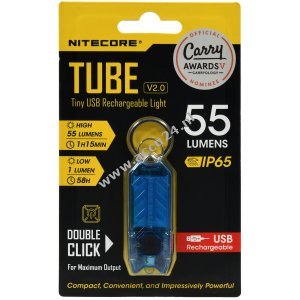 Nitecore TUBE 2.0 Mini LED-zaklamp, met Micro USB, 55 lumen, blauw